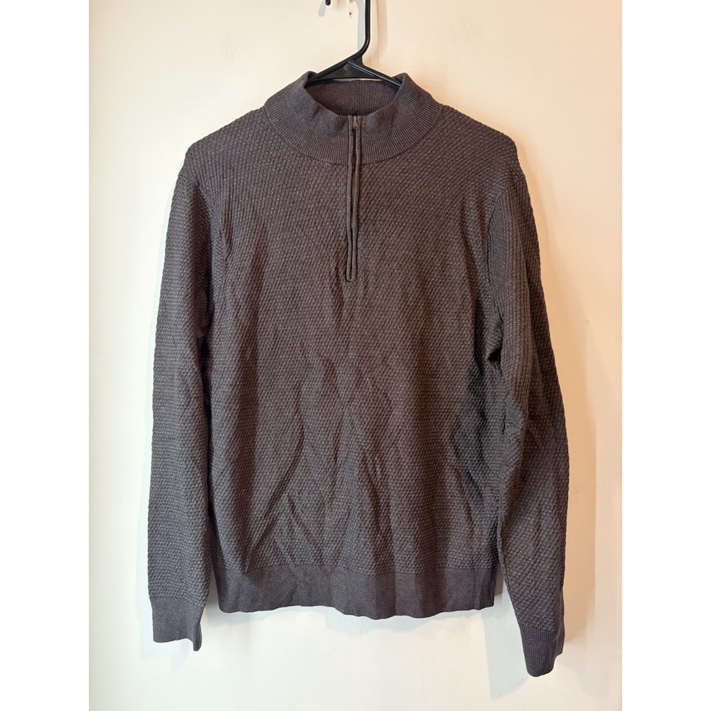 Nordstrom Waffle Knit‎ 1/4 Zip Sweater Wool Blend Brown Mens Large